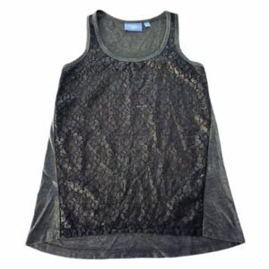 Simply Vera Gray Silver Lace Front Tank Top sz Petite XS Womens Vera Wang